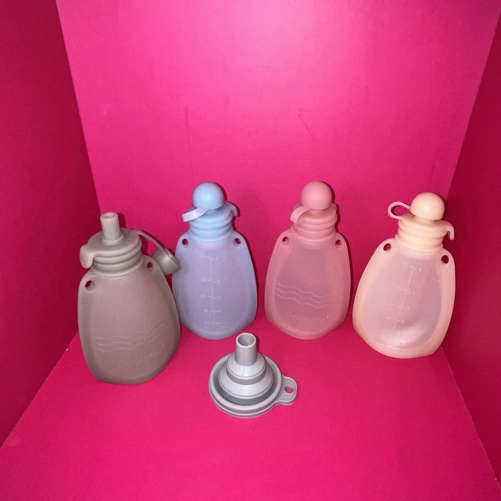4pk Reusable Baby Food Pouches 5.5oz‎ BPA Free Refillable Squeeze Pouch PandaEar